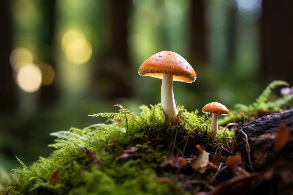 Mushroom in forest fungus plant moss. AI generated Image by rawpixel.