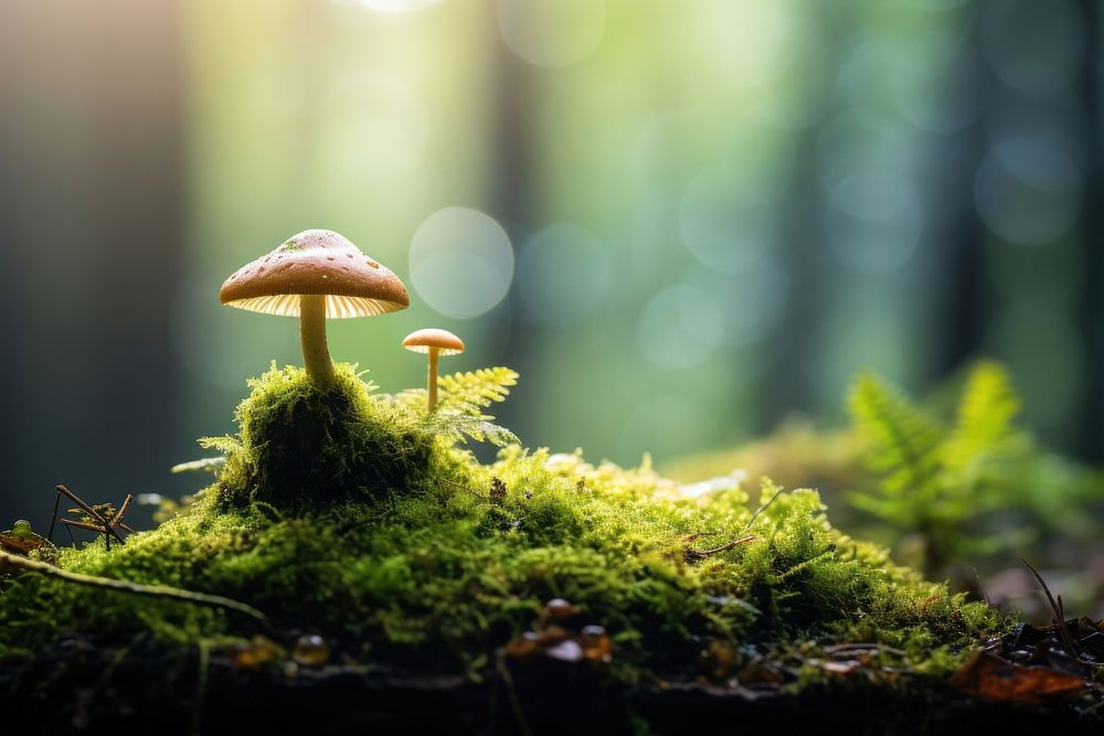 Mushroom in forest moss fungus plant. AI generated Image by rawpixel.
