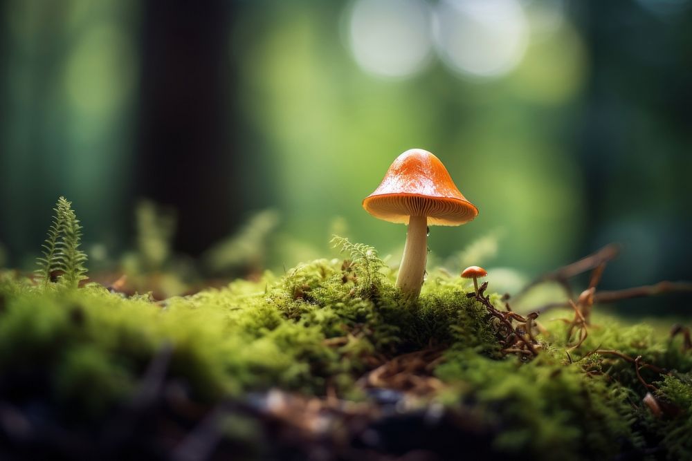 Mushroom in forest fungus plant moss. AI generated Image by rawpixel.