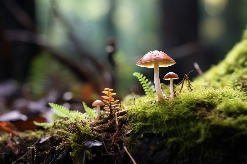 Mushroom in forest fungus plant moss. AI generated Image by rawpixel.