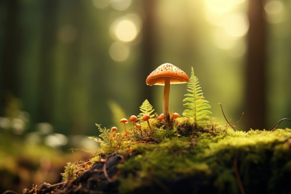 Mushroom in forest fungus plant moss. AI generated Image by rawpixel.