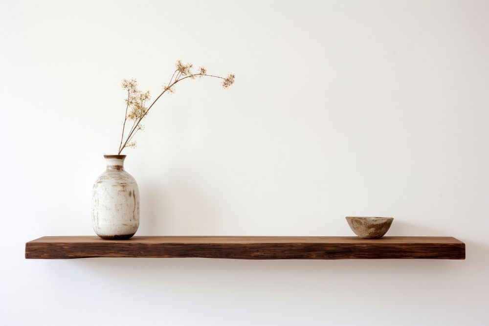 Wooden board shelf flower architecture. AI generated Image by rawpixel.