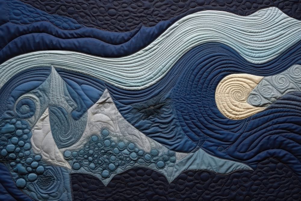 Blue ocean waves pattern textile craft. AI generated Image by rawpixel.