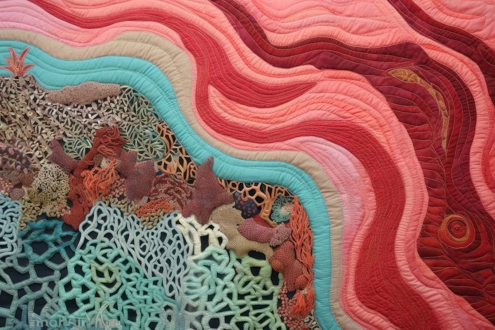 Coral reef pattern textile quilt. AI generated Image by rawpixel.
