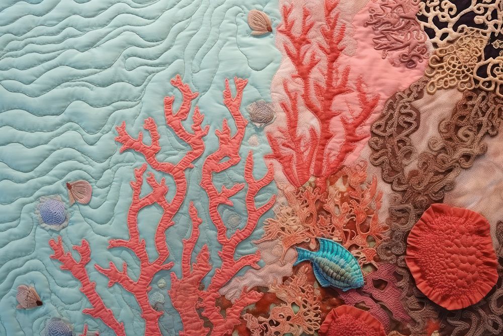 Coral reef embroidery quilting applique. AI generated Image by rawpixel.