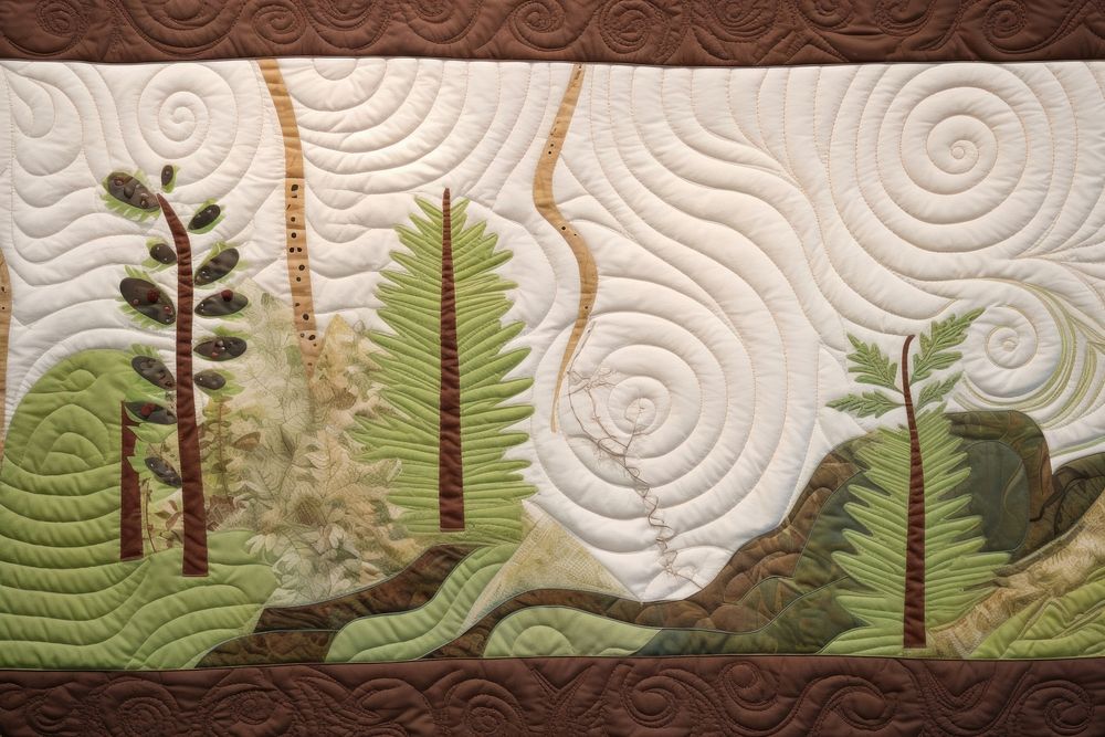 A minimal forest border patchwork quilting applique. AI generated Image by rawpixel.