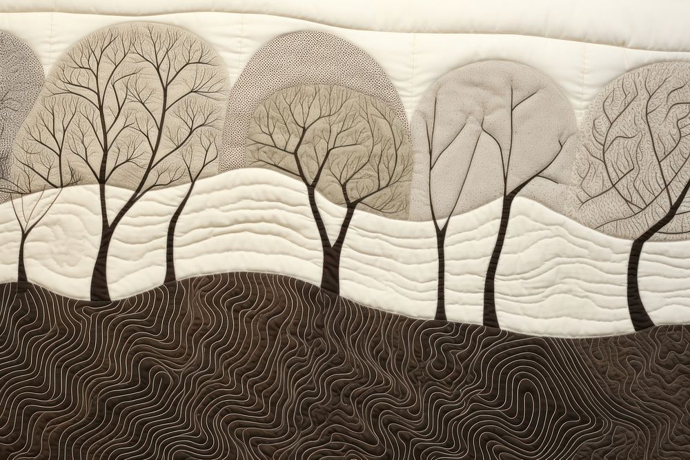 A minimal tree border textile quilt tranquility. AI generated Image by rawpixel.