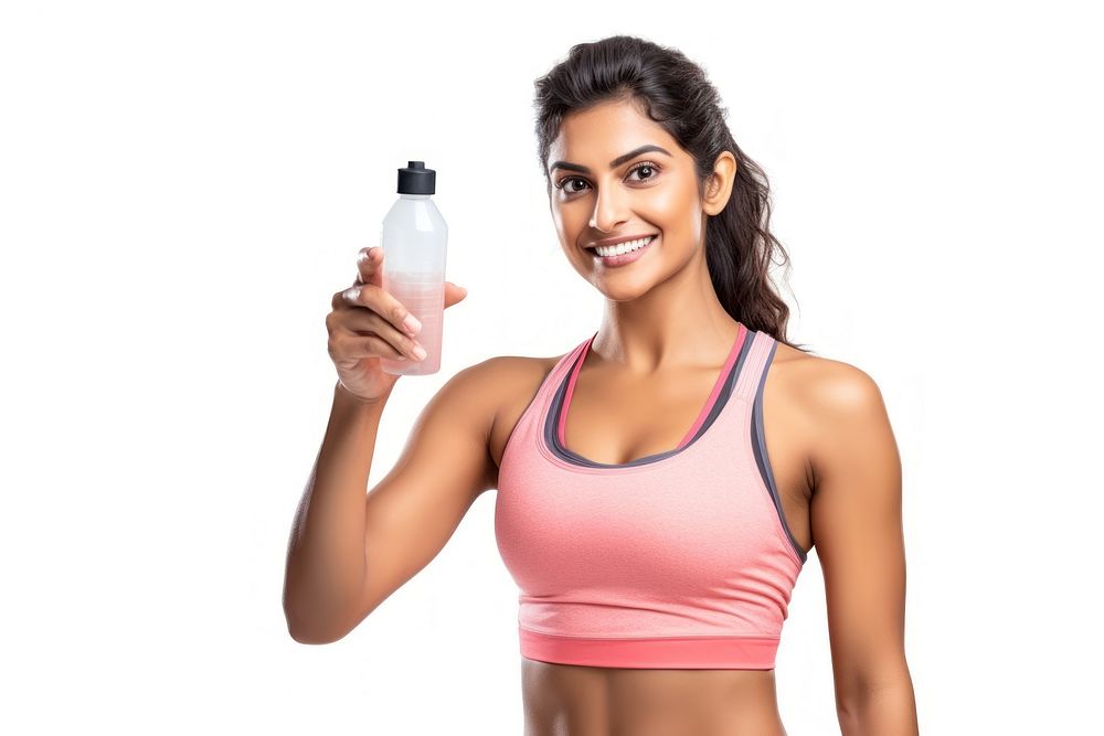 Modern sport indian woman bottle sports white background. AI generated Image by rawpixel.