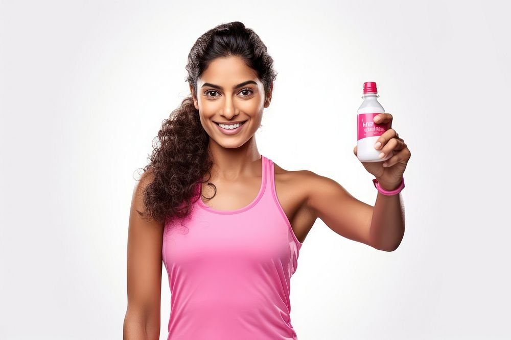Modern sport indian woman bottle smile portrait. AI generated Image by rawpixel.
