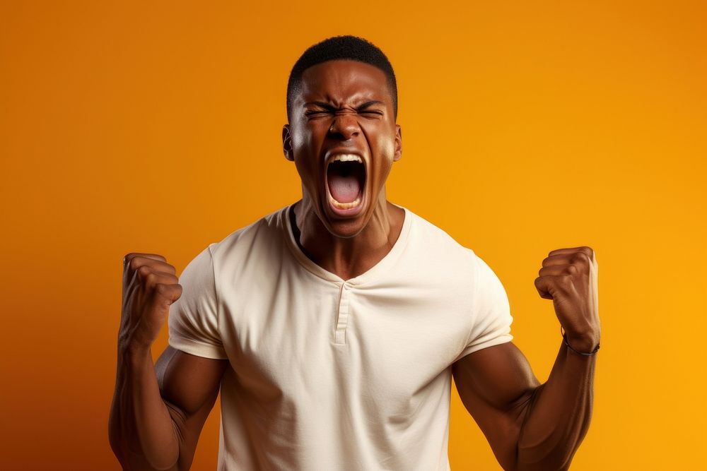 Angry young man shouting adult bodybuilding. AI generated Image by rawpixel.