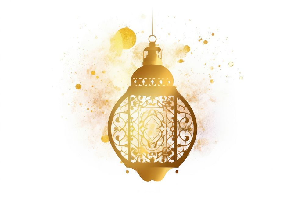 Eid mubarak lantern gold white background illuminated. AI generated Image by rawpixel.