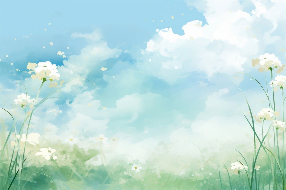 Grass and flowers sky outdoors blossom. AI generated Image by rawpixel.