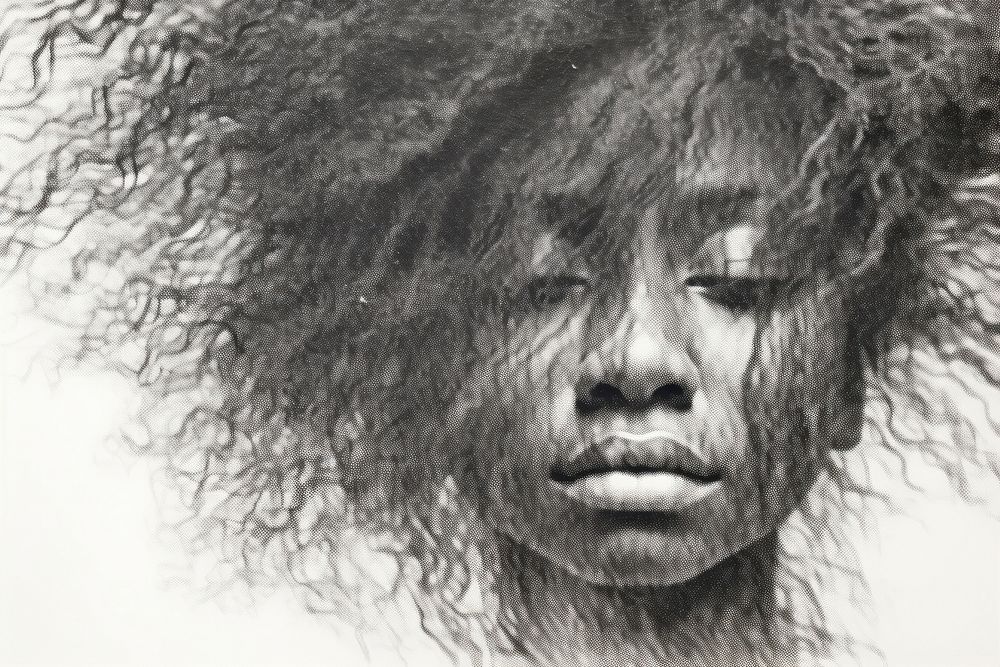 African afro hair portrait drawing sketch. AI generated Image by rawpixel.