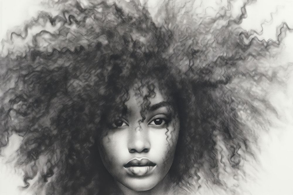 African afro hair portrait drawing sketch. AI generated Image by rawpixel.