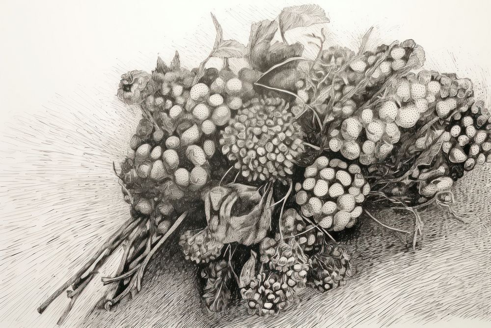 Bouquet sketch drawing fruit. AI generated Image by rawpixel.