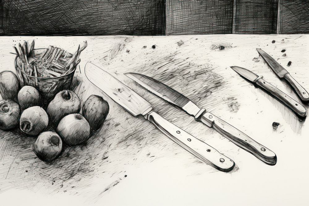 Kitchen sketch knife food. AI generated Image by rawpixel.