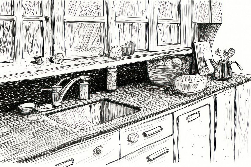 Kitchen sketch drawing sink. AI generated Image by rawpixel.