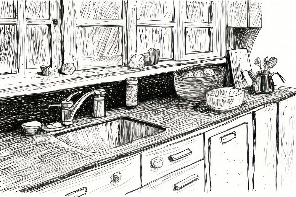 Kitchen sketch drawing sink. AI | Free Photo Illustration - rawpixel