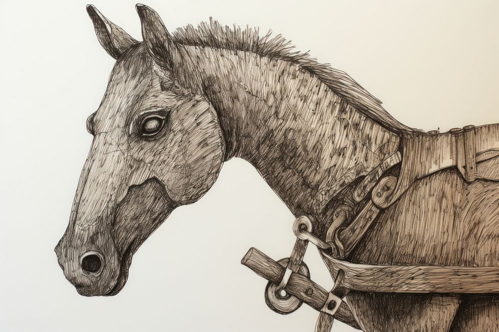 Horse wooden toy sketch drawing animal. AI generated Image by rawpixel.