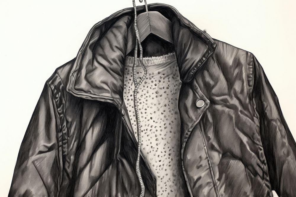 Hanging raincoat jacket sketch coathanger. AI generated Image by rawpixel.