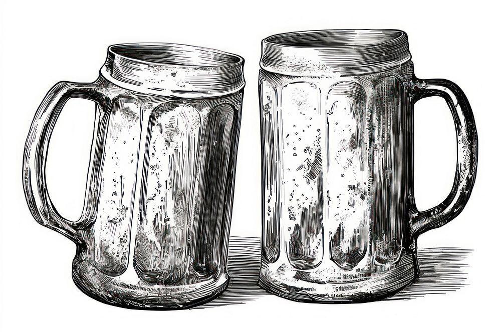 Beer mugs bottle sketch glass. AI generated Image by rawpixel.