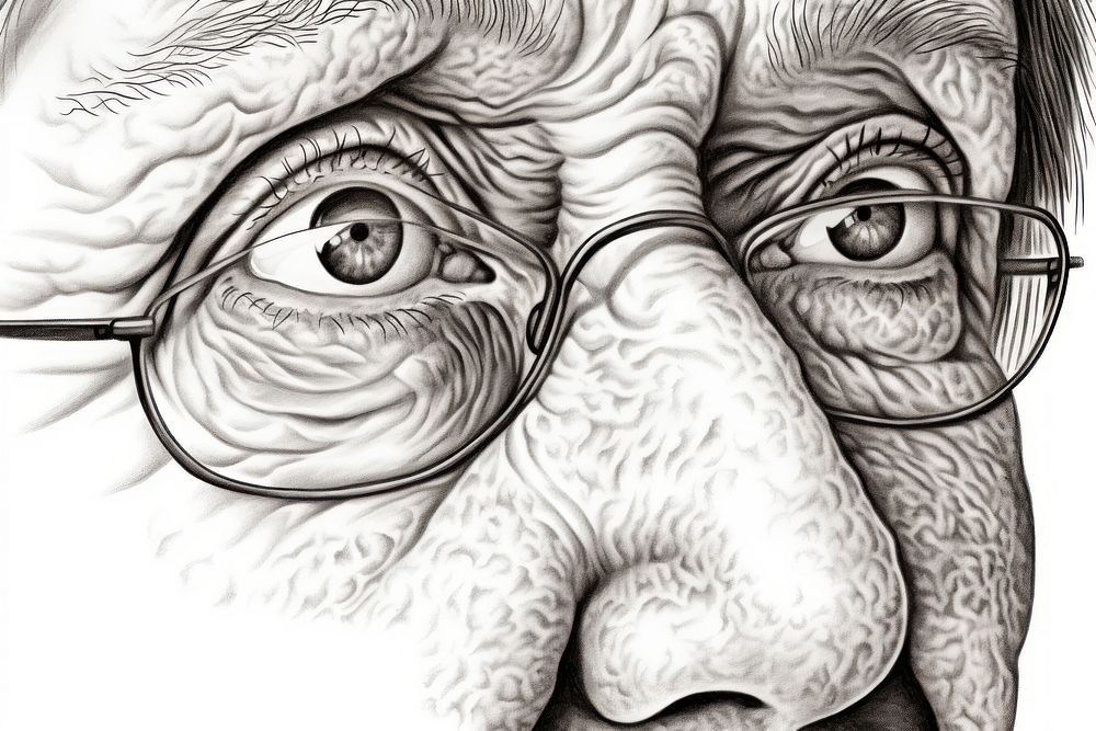 Grandma face sketch glasses drawing. AI generated Image by rawpixel.