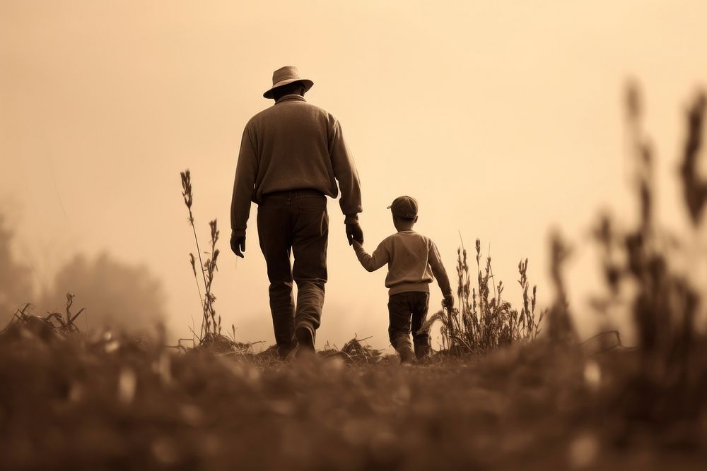 Farmer and grandson photography outdoors walking. AI generated Image by rawpixel.