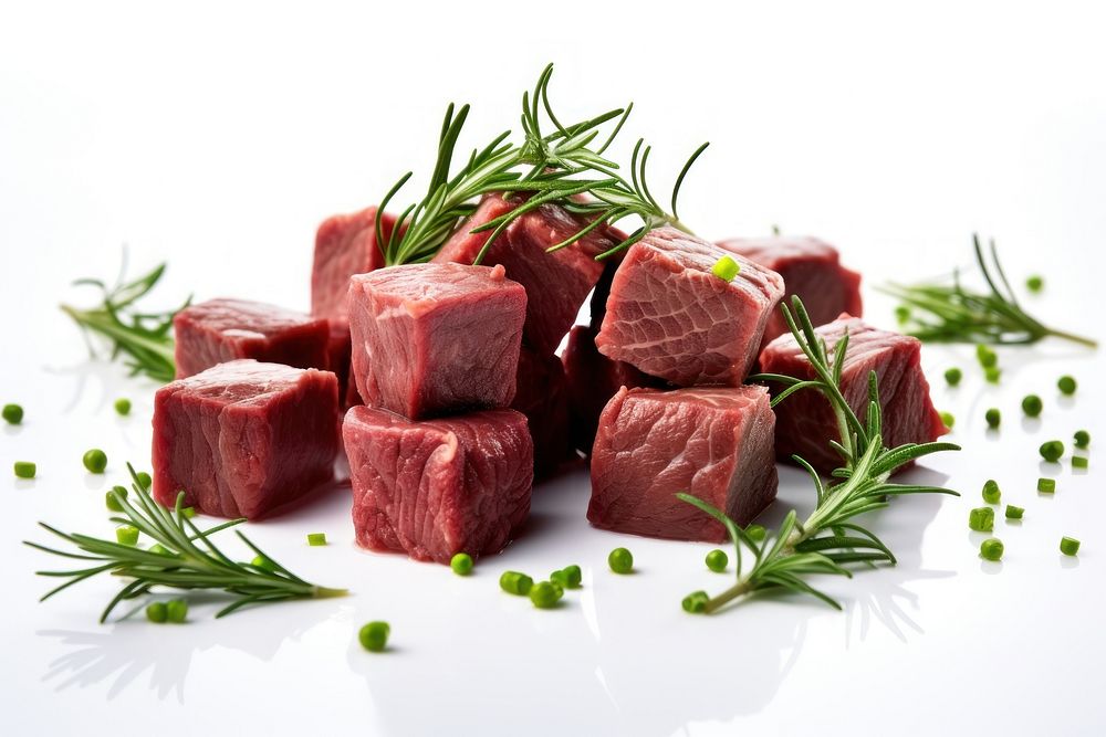 Beef cubes meat food herb. AI generated Image by rawpixel.