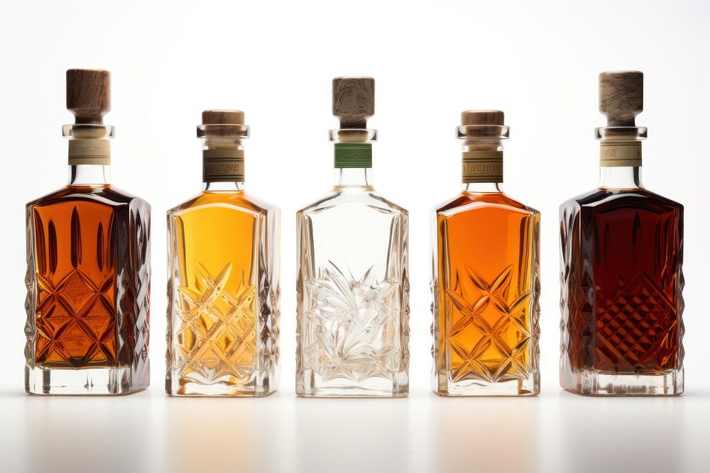 Whiskey bottles perfume whisky glass. AI generated Image by rawpixel.