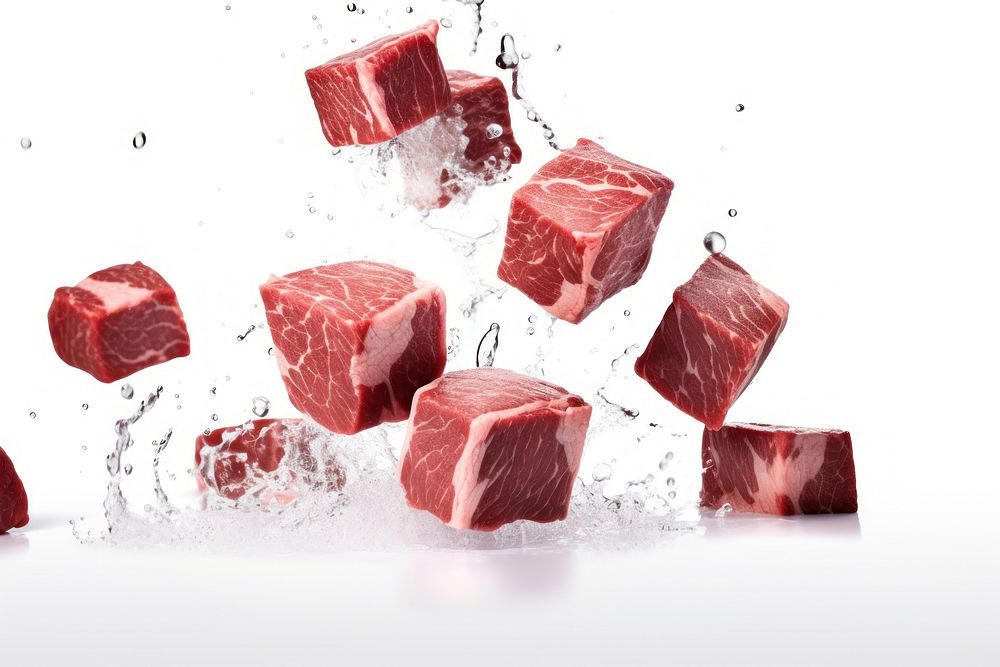 Beef cubes meat food white background. AI generated Image by rawpixel.