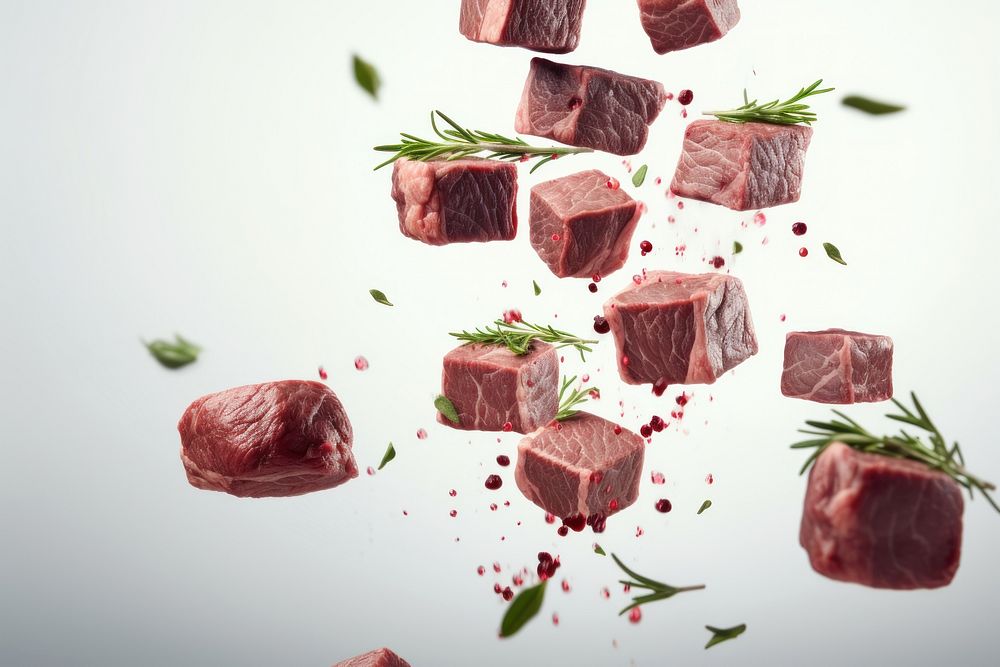 Beef cubes food meat herb. AI generated Image by rawpixel.
