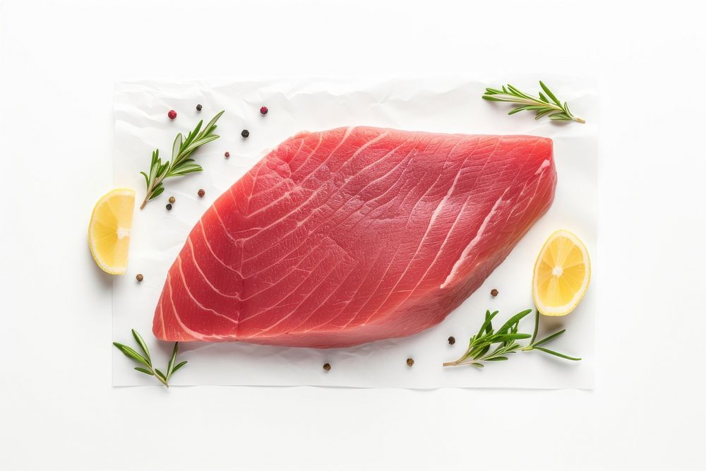 Fresh tuna fillet seafood lemon slice. AI generated Image by rawpixel.