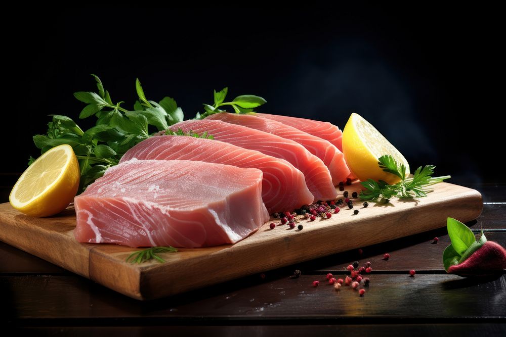 Fresh tuna fillet seafood lemon slice. AI generated Image by rawpixel.