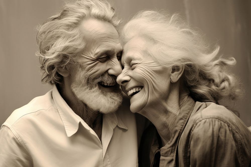 Couple old photography laughing portrait. AI generated Image by rawpixel.
