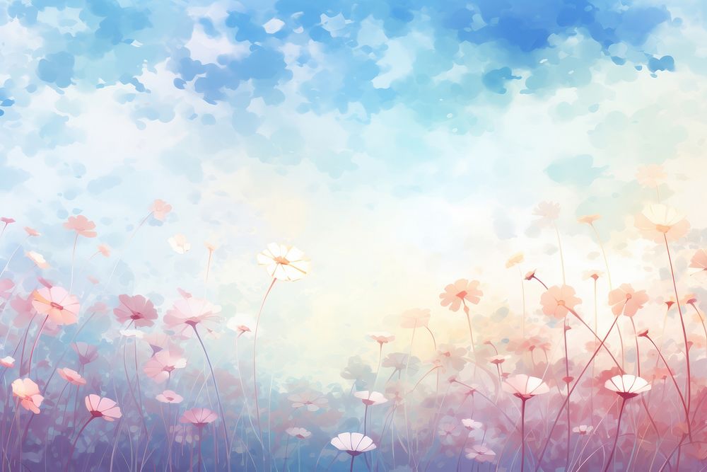Flower field sky outdoors blossom. AI generated Image by rawpixel.