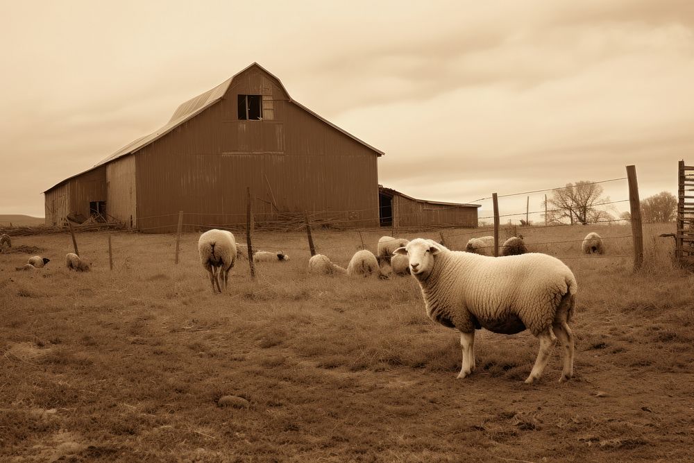One sheep on at farm architecture livestock building. AI generated Image by rawpixel.