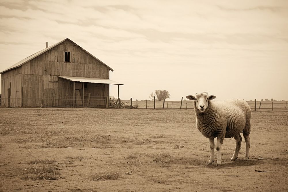 One sheep on at farm architecture livestock building. AI generated Image by rawpixel.