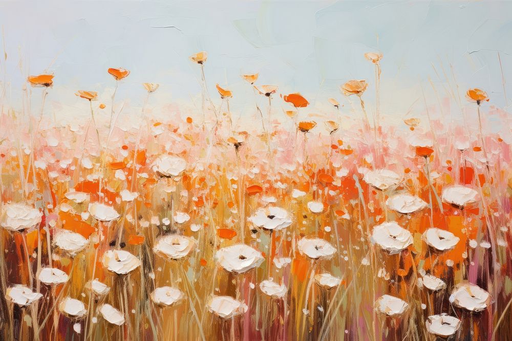 Field of wildflowers painting outdoors nature. AI generated Image by rawpixel.