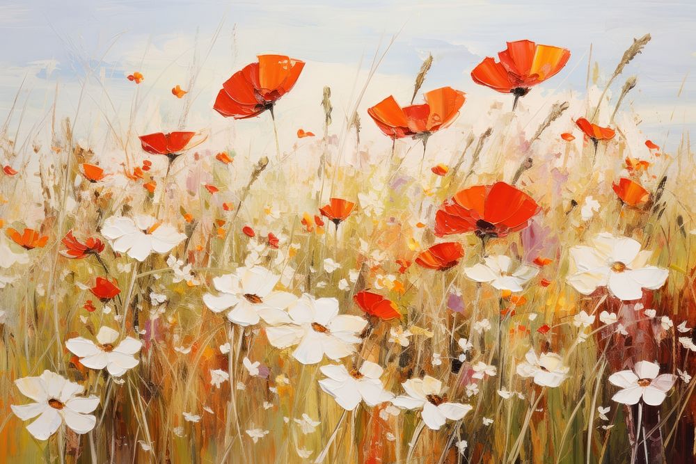 Field of wildflowers painting grassland outdoors. AI generated Image by rawpixel.