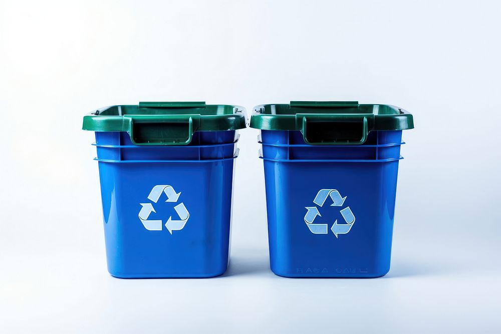 Recycling bins blue white background container. AI generated Image by rawpixel.