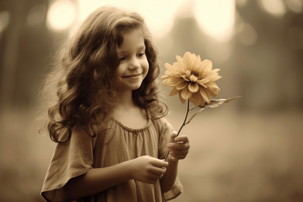 Little girl holding flower photography portrait plant. AI generated Image by rawpixel.