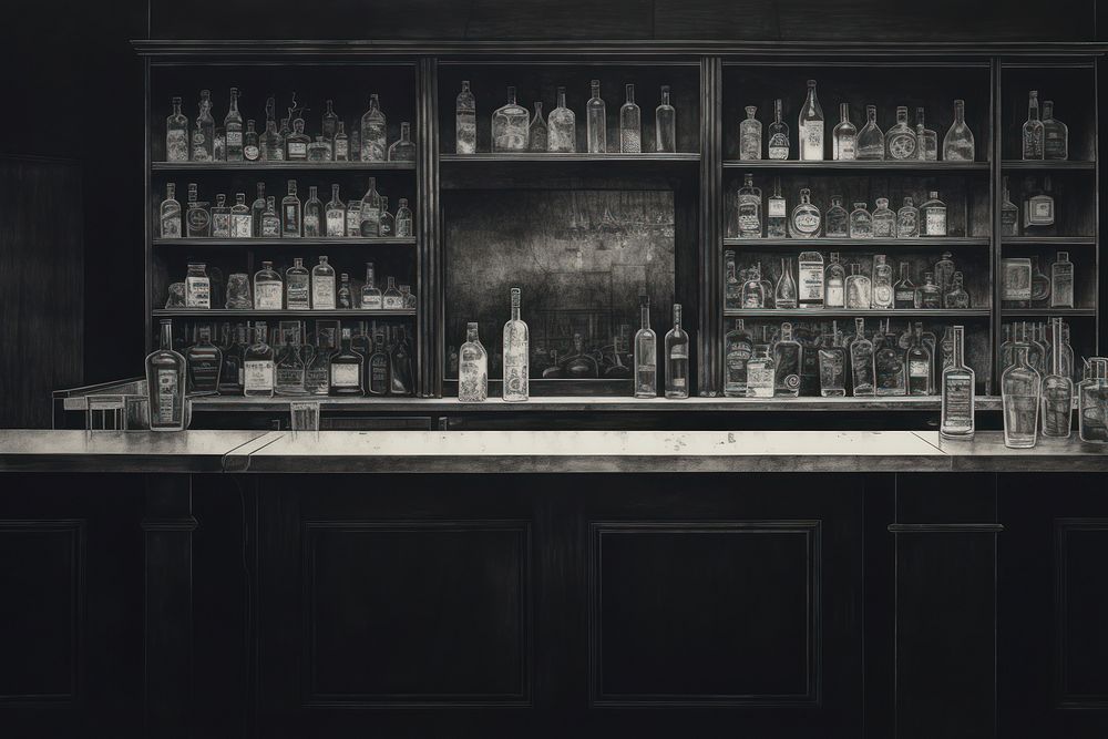 Bar architecture refreshment monochrome. AI generated Image by rawpixel.