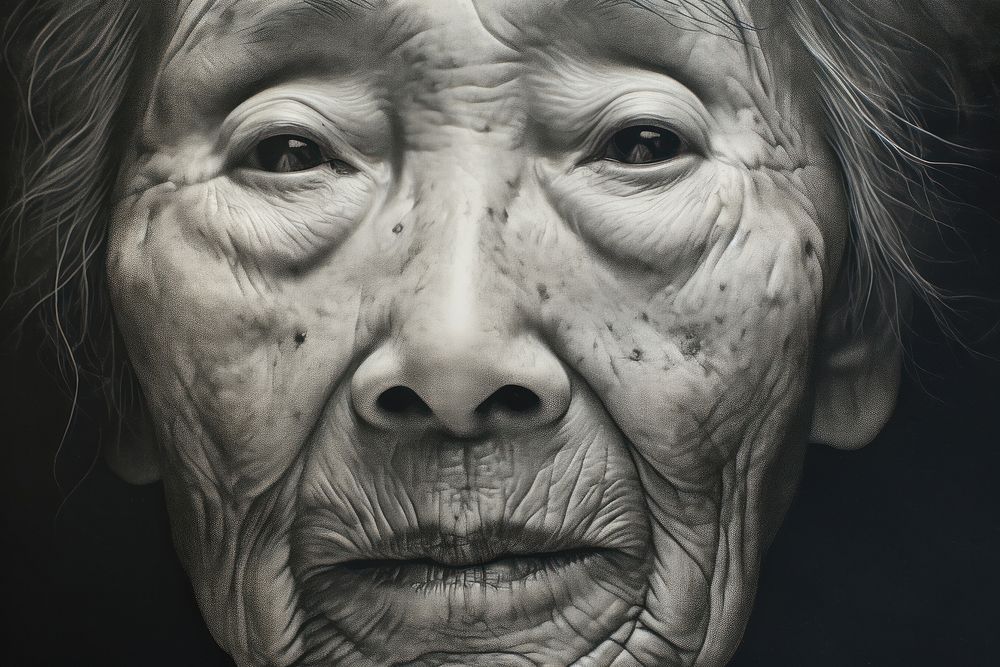 Chinese grandma face portrait photography monochrome. AI generated Image by rawpixel.