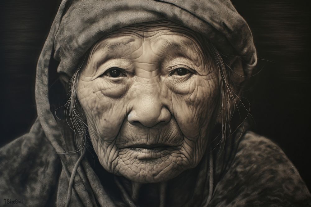 Chinese grandma face portrait architecture photography. AI generated Image by rawpixel.