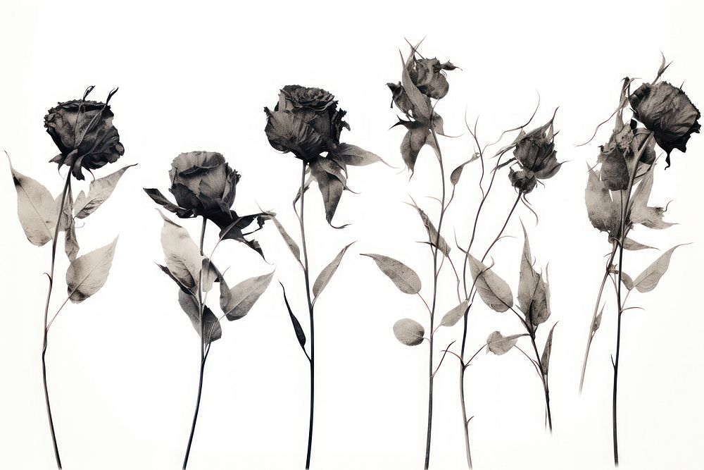 Dried flowers drawing sketch plant. AI generated Image by rawpixel.