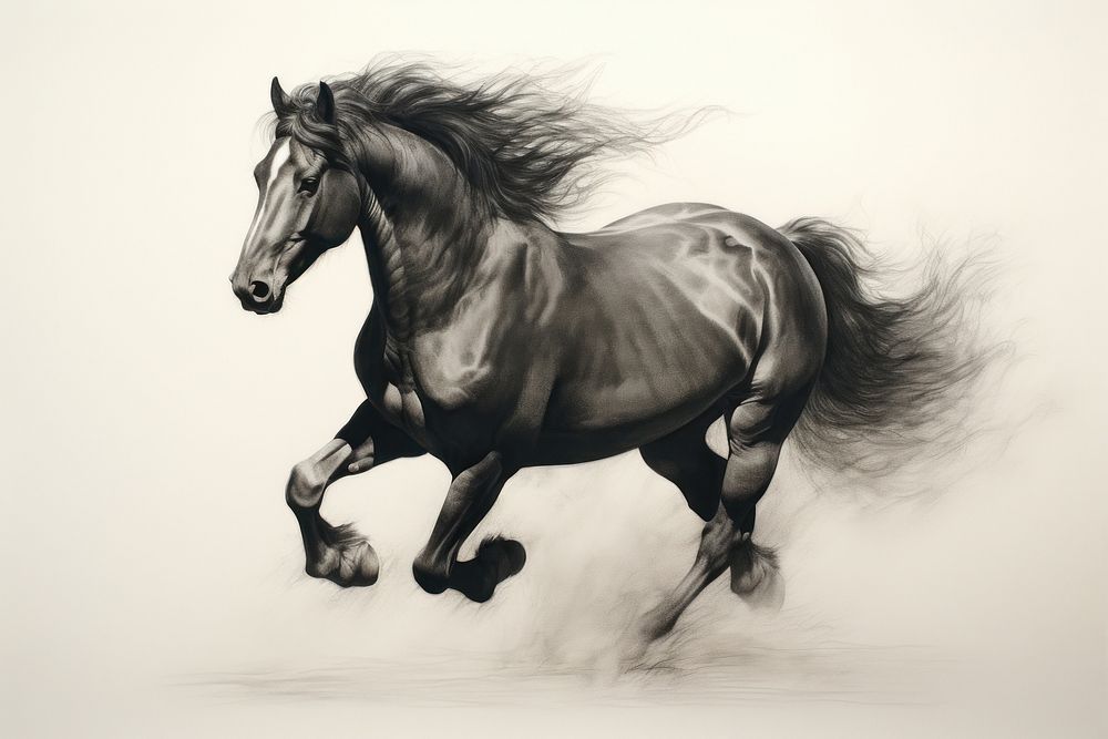 Running horse stallion drawing animal. AI generated Image by rawpixel.