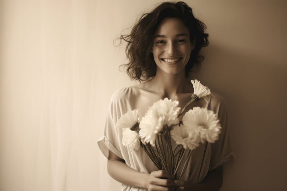 Woman holding bouquet flower photography portrait smiling. AI generated Image by rawpixel.