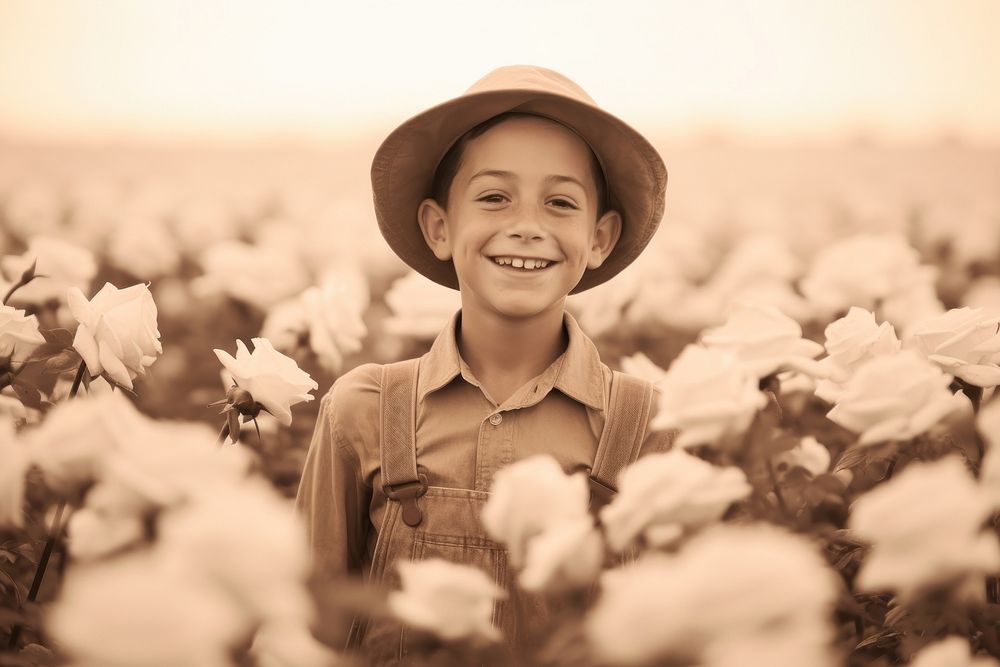 Little boy in a rose field photography portrait outdoors. AI generated Image by rawpixel.