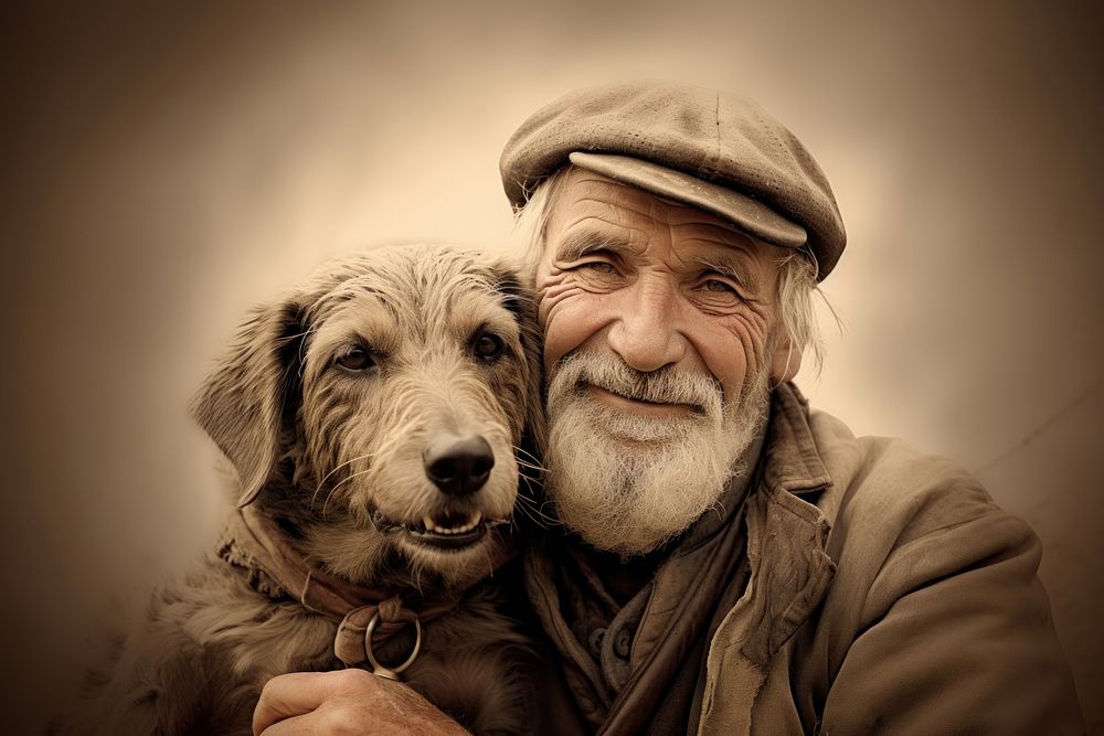 Smiling old man with dog photography portrait animal. AI generated Image by rawpixel.