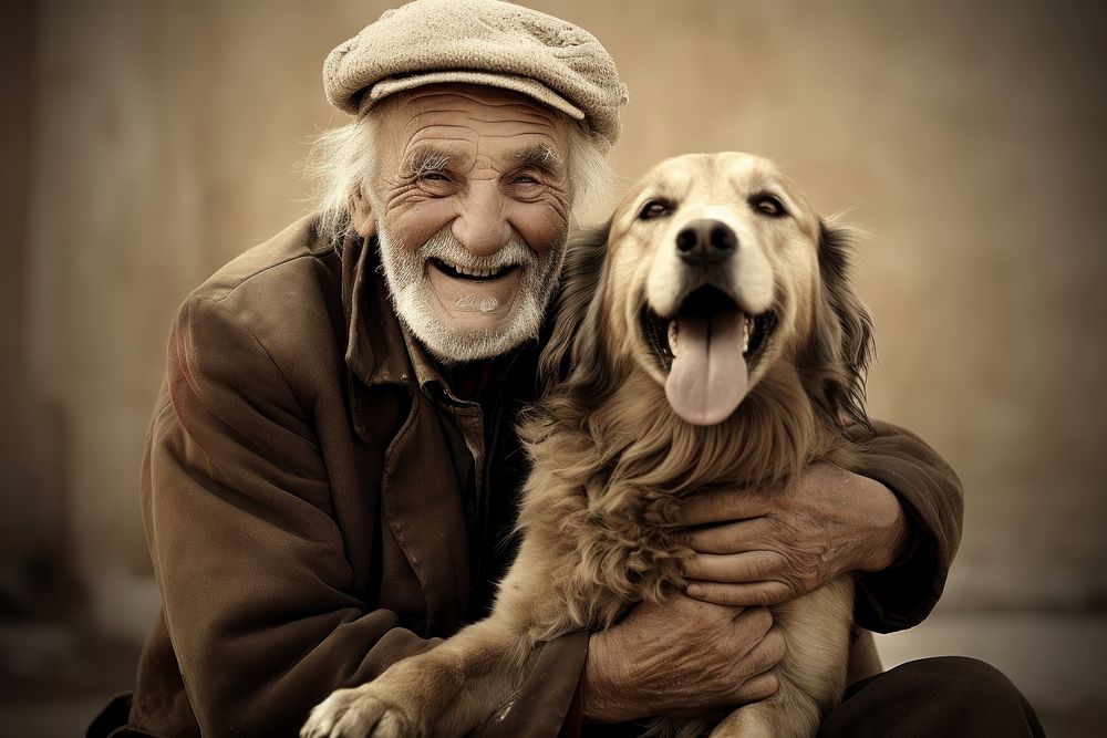 Smiling old man dog photography | Free Photo - rawpixel